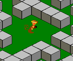 Monkey in isometric maze, copyright Simon Donkers, Image taken from Monkey Project